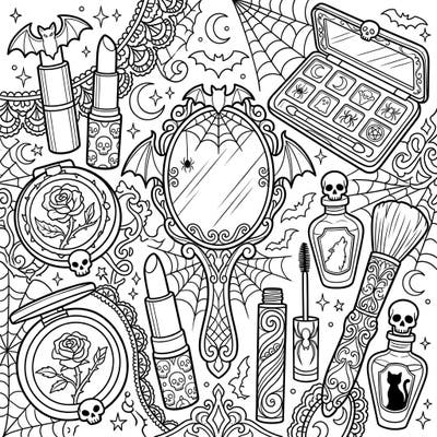Dive into a world of dark glamour with this intricate Gothic Halloween makeup coloring page. Perfect for fashionistas and horror fans alike, this design invites you to bring spooky beauty to life with your favorite colors.