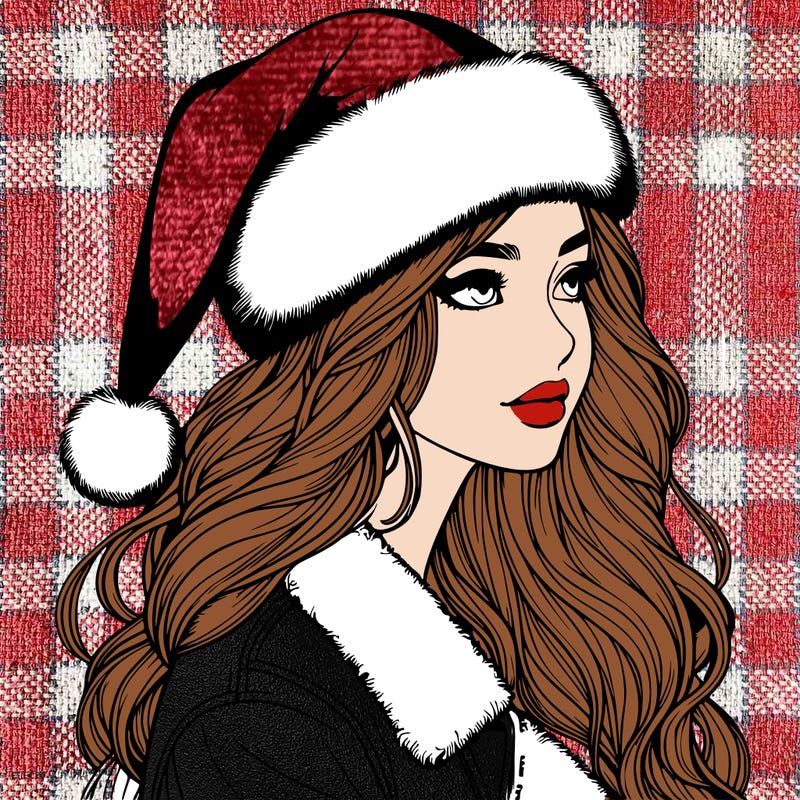 realistic girl in santa hat