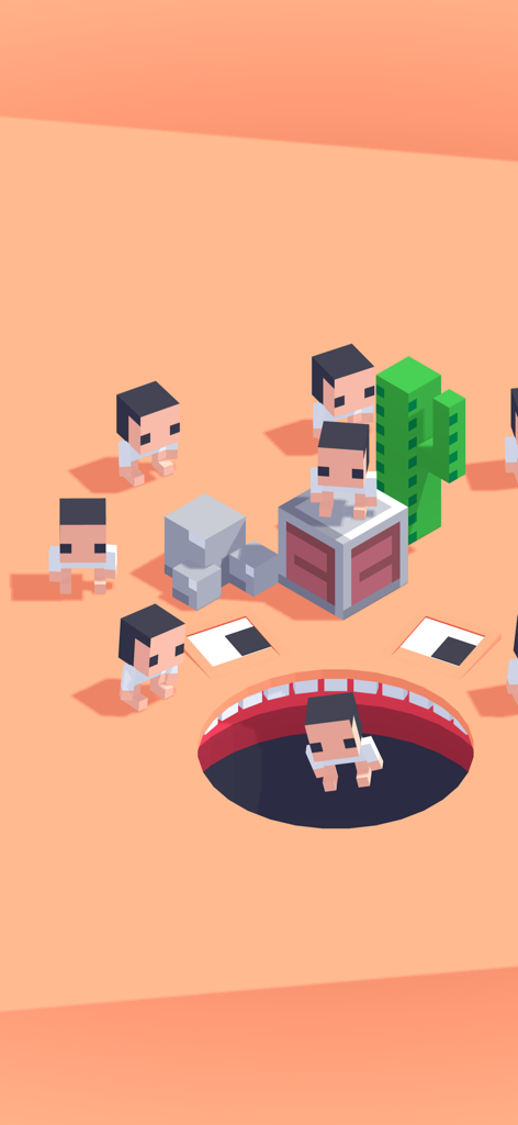 Gobble - Eat the World - A mouth in the ground about to swallow a blocky character in the game Gobble Eat the World.