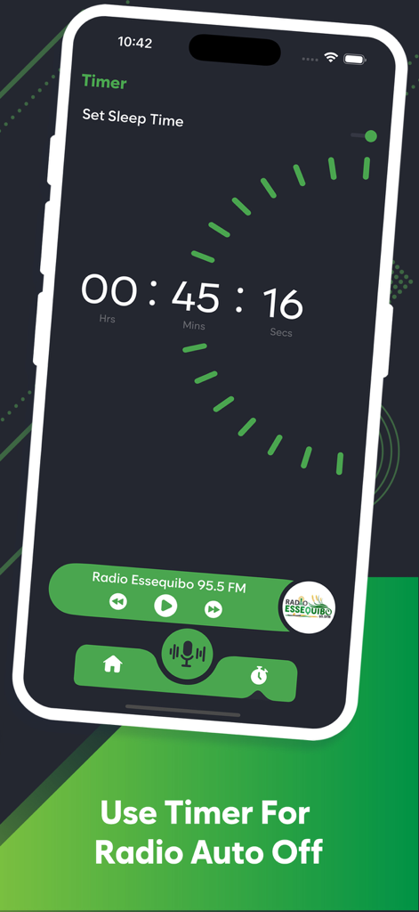 Live Guyana Radio Stations - Sleep timer interface of the Live Guyana Radio Stations app showing a countdown for auto shutoff.
