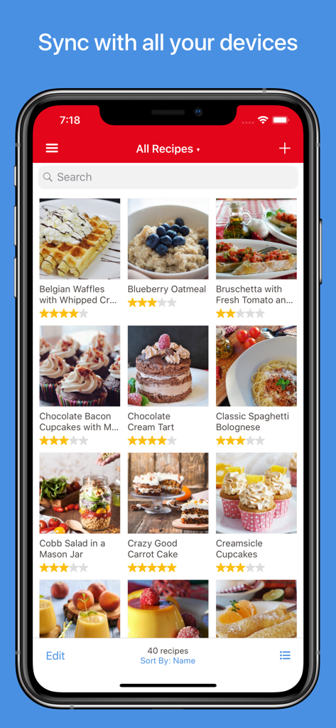 Paprika Recipe Manager 3 - A screenshot of the Paprika Recipe Manager 3 app showing a grid of recipes with photos and ratings on an iPhone.