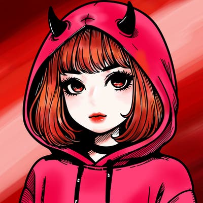 realistic girl with devil hoodie