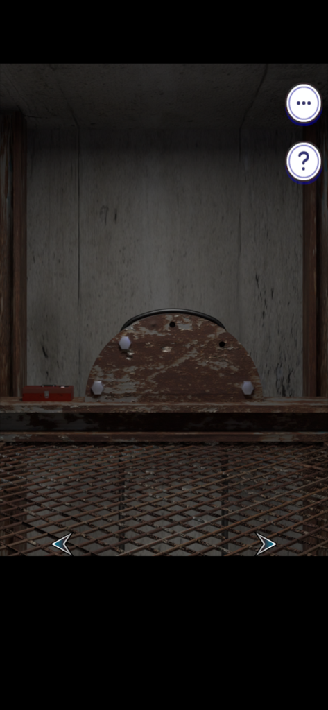 An industrial puzzle scene inside an elevator shaft with a rusty metal plate