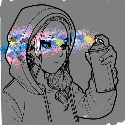 a realistic girl, spray painting