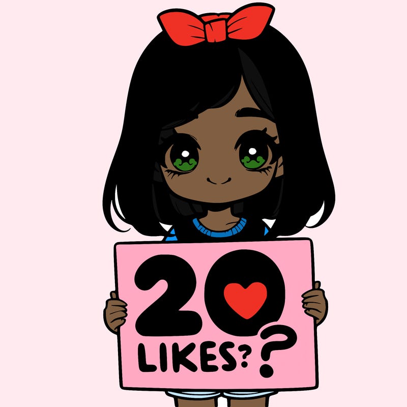 cute realistic girl holding a sign that says 20 likes?