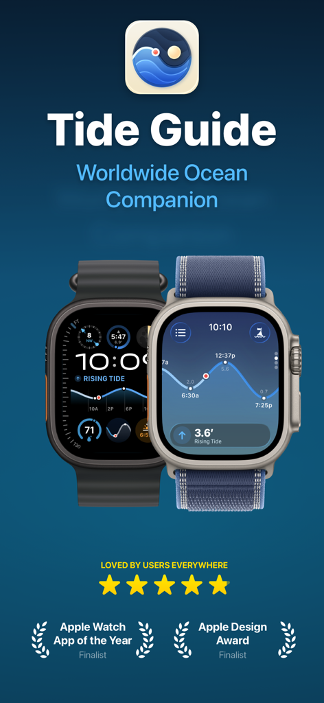 Tide Guide: Charts & Tables - Tide Guide app interface on Apple Watch displaying ocean tide charts