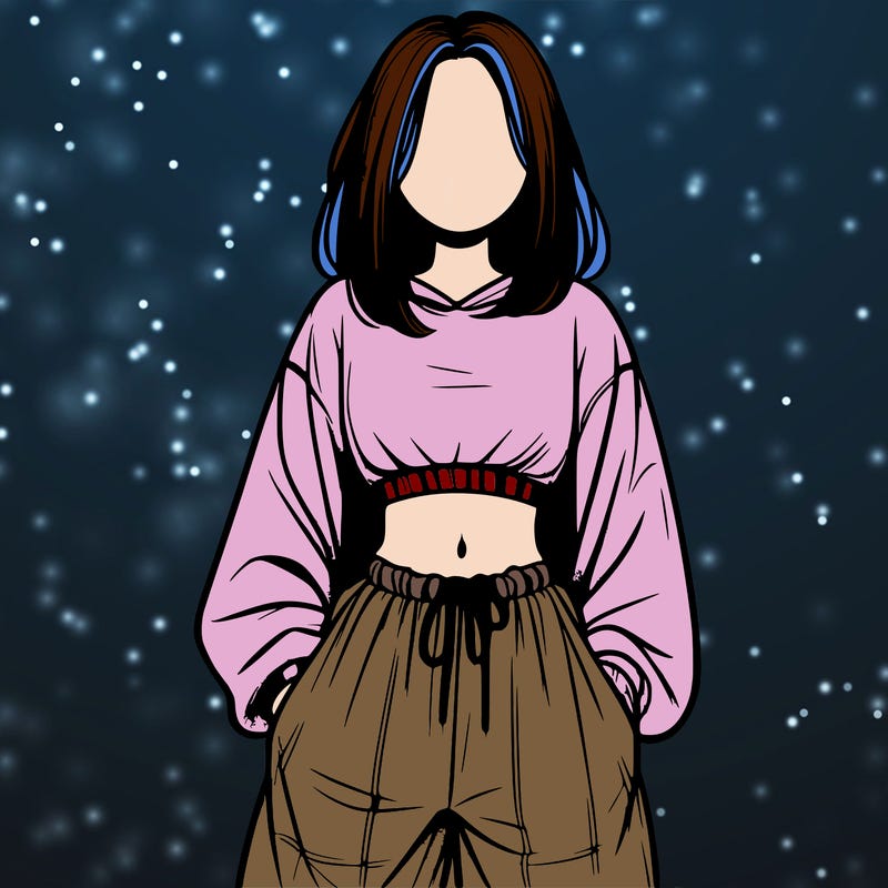 realistic girl faceless with baggy pants and a crop top