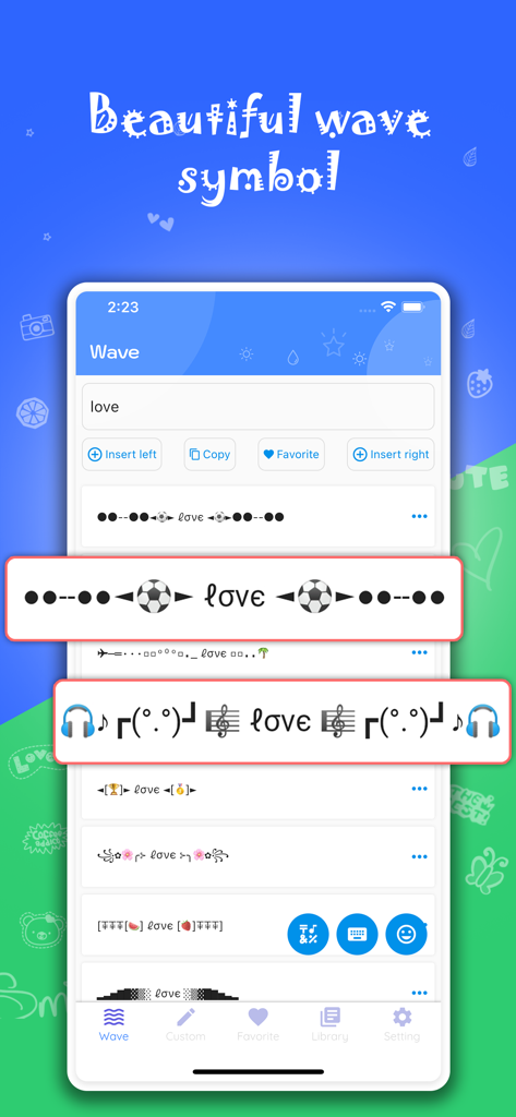 Fancy & Stylish Text - Interfaz de usuario de la aplicación Fancy and Stylish Text que muestra estilos de texto creativos y símbolos para apodos en redes sociales