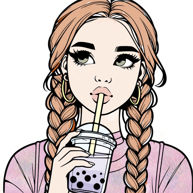 realistic girl with braided hair drinking boba