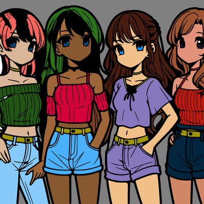 teen manga girls group of 4