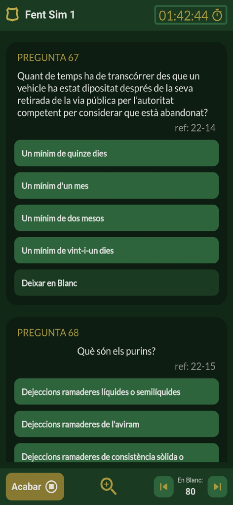Interface do aplicativo Academia Agentes Rurais mostrando um exame simulado com questões de múltipla escolha sobre leis ambientais e agricultura.