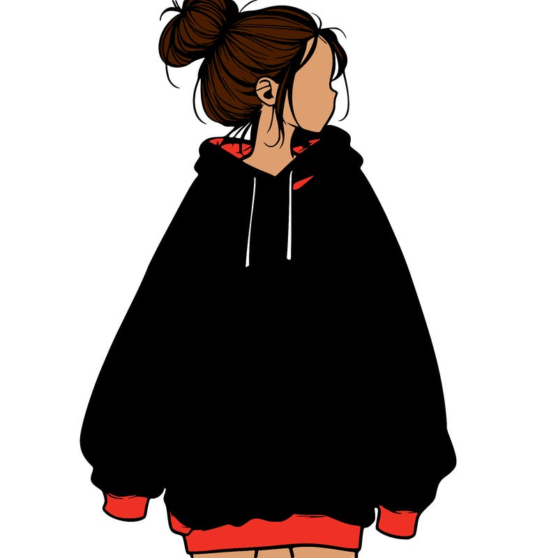 realistic girl with a oversized sweatshirt on and a bun