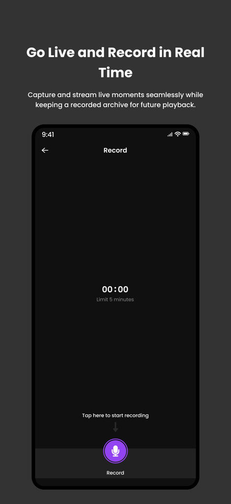 Jamit: Stories, Podcasts & AI - Uma interface móvel para gravar e transmitir áudio ao vivo em tempo real no aplicativo Jamit.