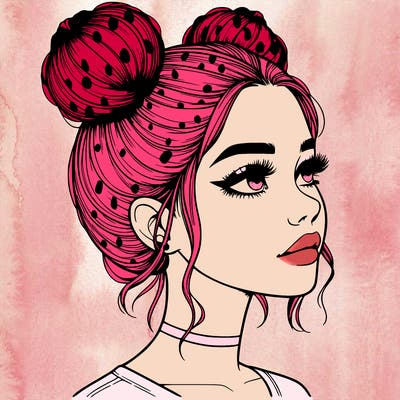 realistic girl with buns on the top of her head