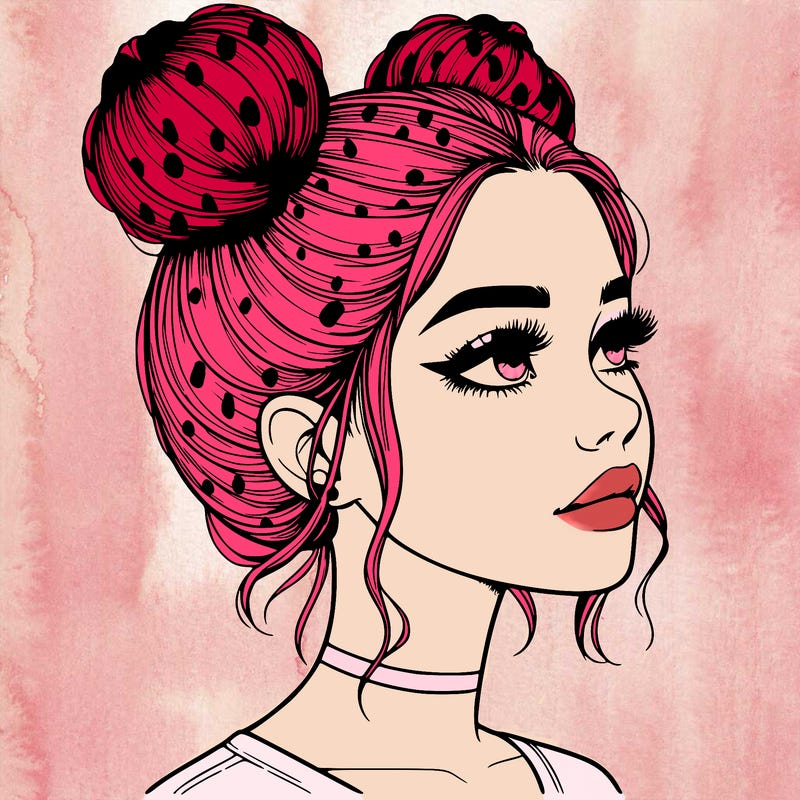 realistic girl with buns on the top of her head