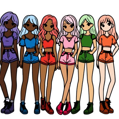 a group of girls wearing crop tops and shorts