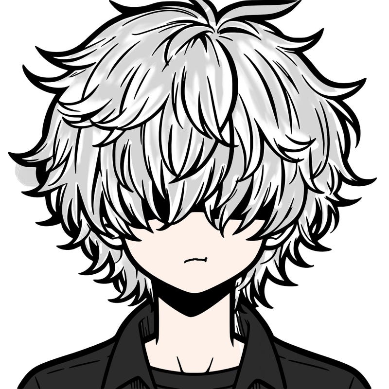 manga boy fluffy hair covering his eyes