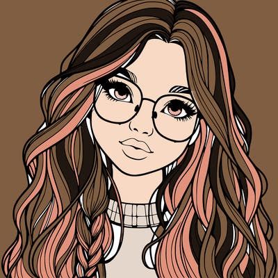 girl with long hair and freckles and glasses realistic