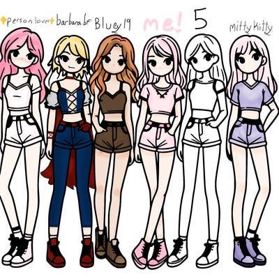 a group of girls wearing crop tops and shorts