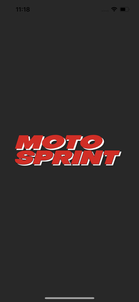 Motosprint plus app splash screen featuring the red and white logo on a dark background