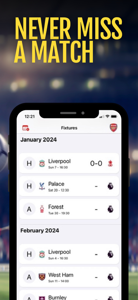 Football News 365 - Soccer - Schermata dell'app Football News 365 che visualizza un elenco di partite di calcio imminenti e date.