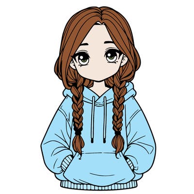 a realistic girl with a oversized hoodie and she has braids