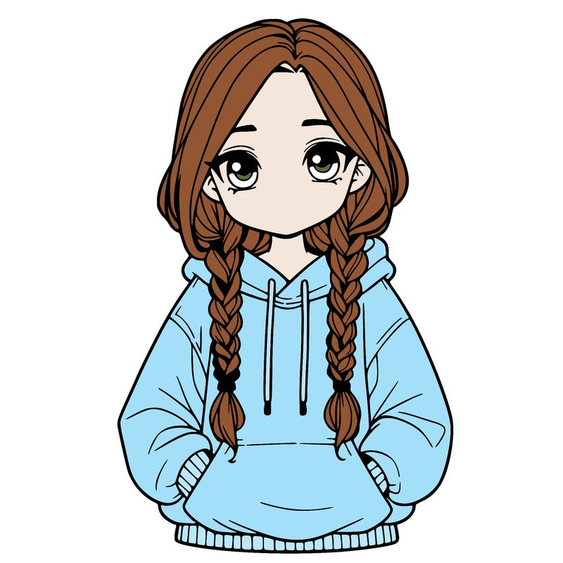 a realistic girl with a oversized hoodie and she has braids