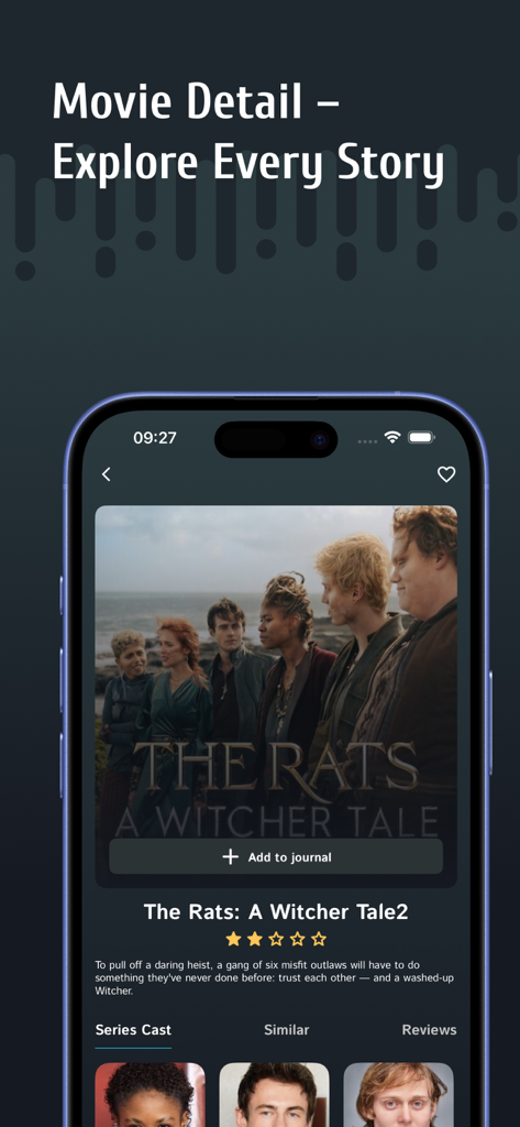 A detailed movie information screen in the Neat Bill app displaying the poster, synopsis, and cast for The Rats: A Witcher Tale 2.