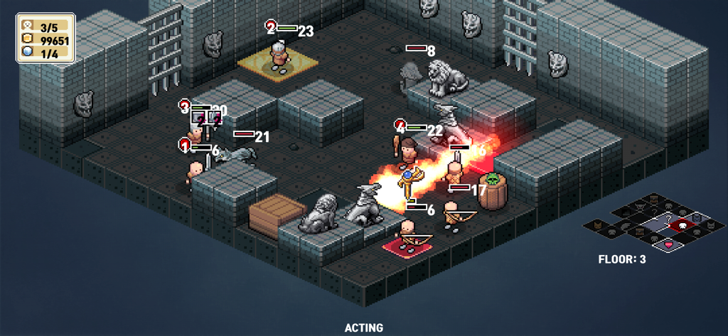 SFD : ROGUE TRPG - Combate táctico por turnos de arte de píxeles isométrico en una mazmorra con personajes y hechizos de fuego