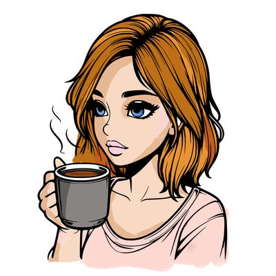realistic girl drinking coffee
