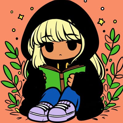 girl in oversized hoodie reading a book