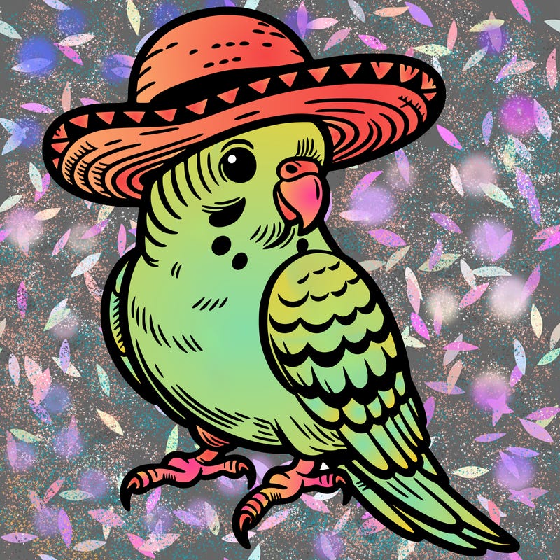 parakeet bird with hat
