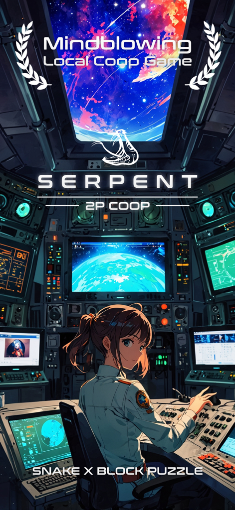 Chica comandante de anime en una cabina espacial futurista para el juego SERPENT