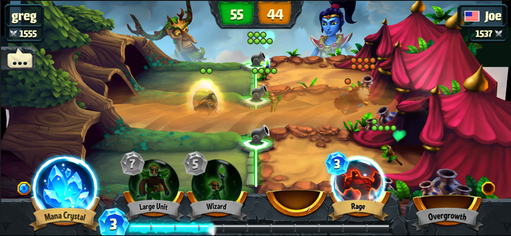Spellbinders - A strategic battle in progress in the Spellbinders mobile game