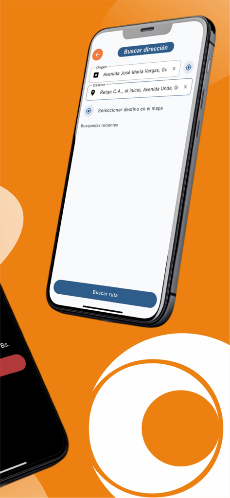 Roda Rides - Roda Rides mobile app screen for entering pickup and destination addresses