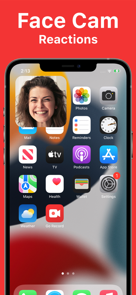 Go Record app displaying the face cam reaction feature on an iPhone screen