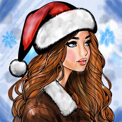 realistic girl in santa hat