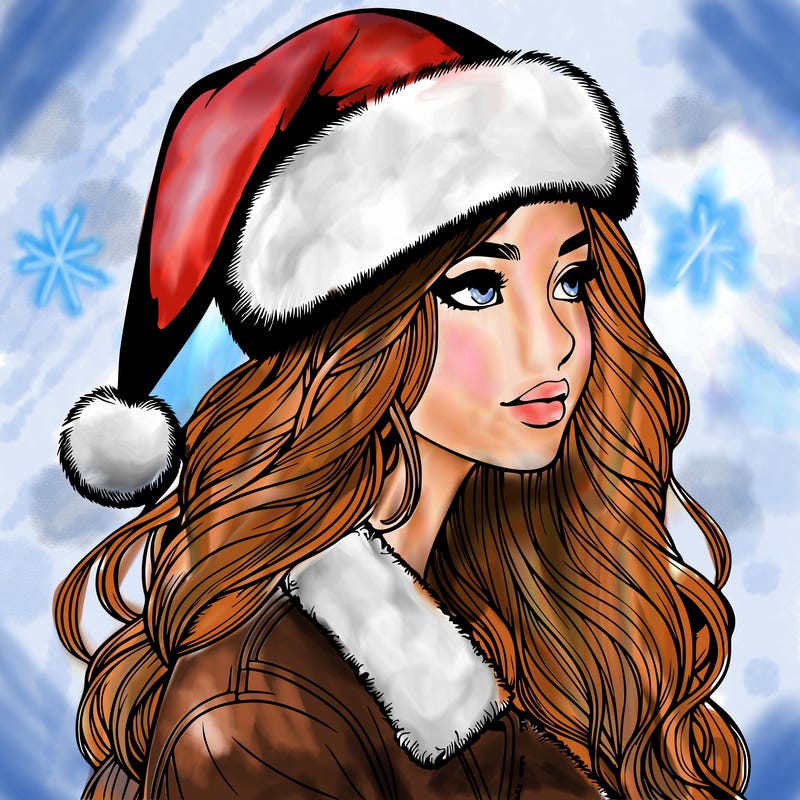 realistic girl in santa hat