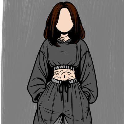 realistic girl faceless with baggy pants and a crop top