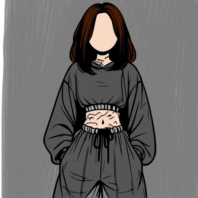 realistic girl faceless with baggy pants and a crop top