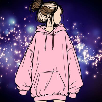 realistic girl with a oversized sweatshirt on and a bun