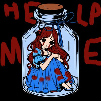 beautiful realistic girl trapped in bottle
