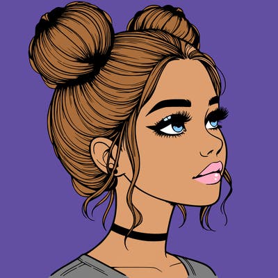 realistic girl with buns on the top of her head