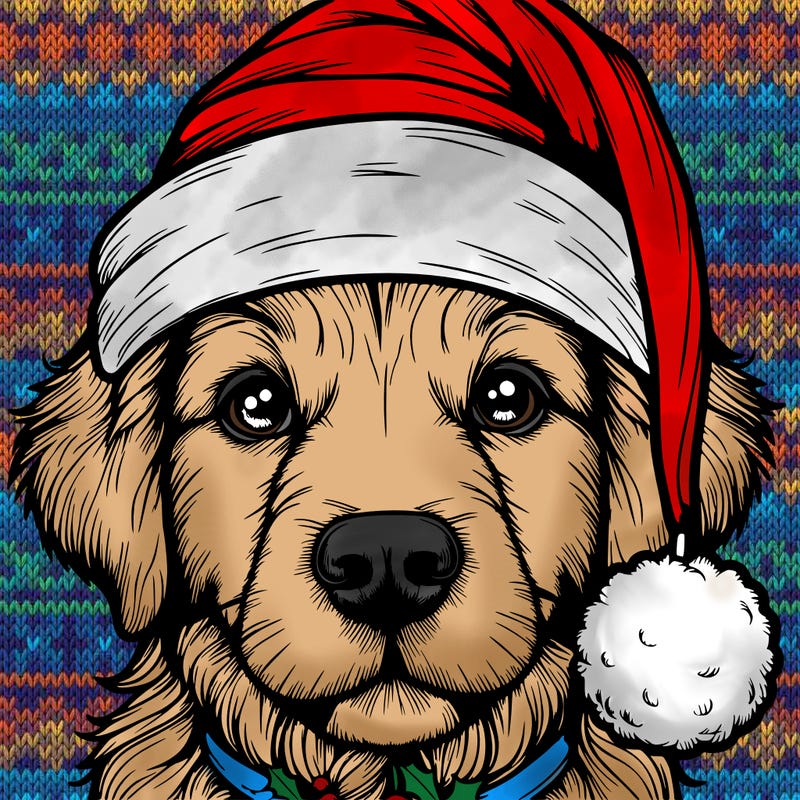 realistic dog with a christmas hat