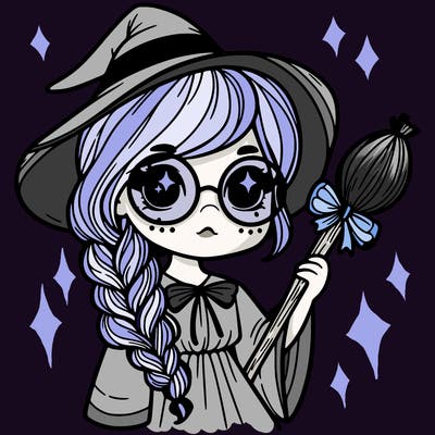 a witch with a braid and two glasses