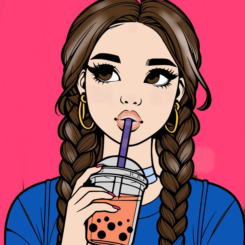realistic girl with braided hair drinking boba