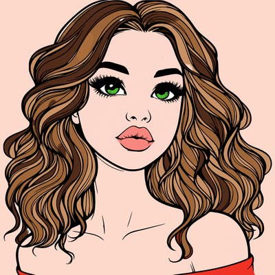 realistic girl with wavy hair and lips