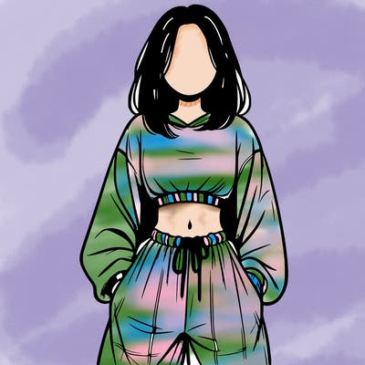 realistic girl faceless with baggy pants and a crop top