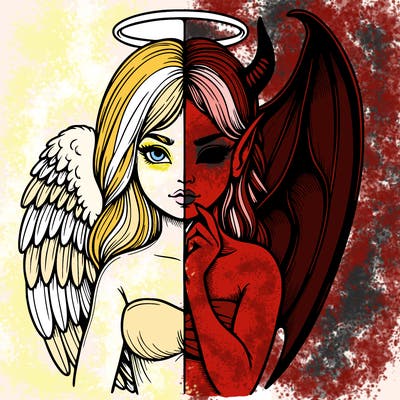 realistic angel half demon