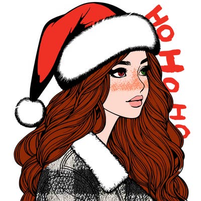 realistic girl in santa hat